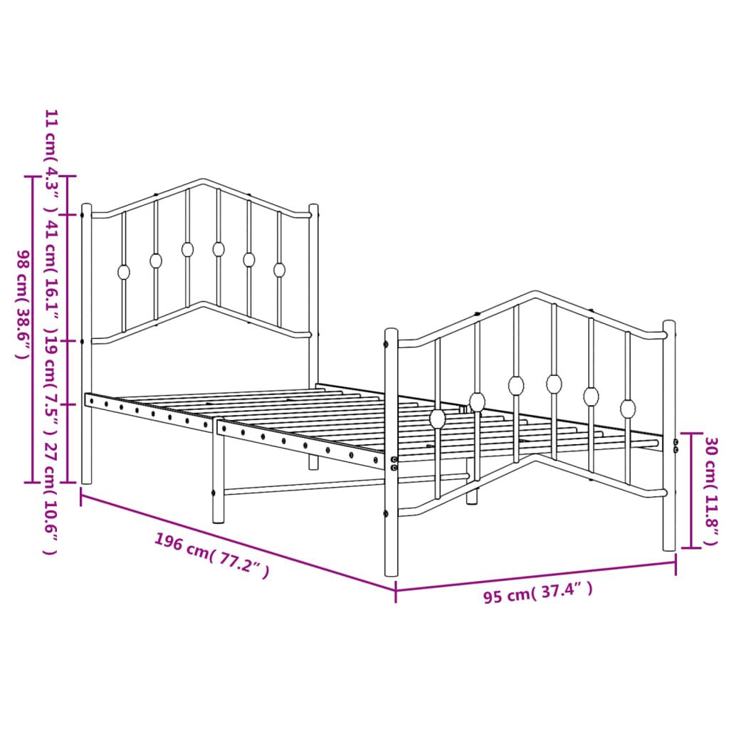 Metal Bed Frame without Mattress with Footboard Black 90x190 cm