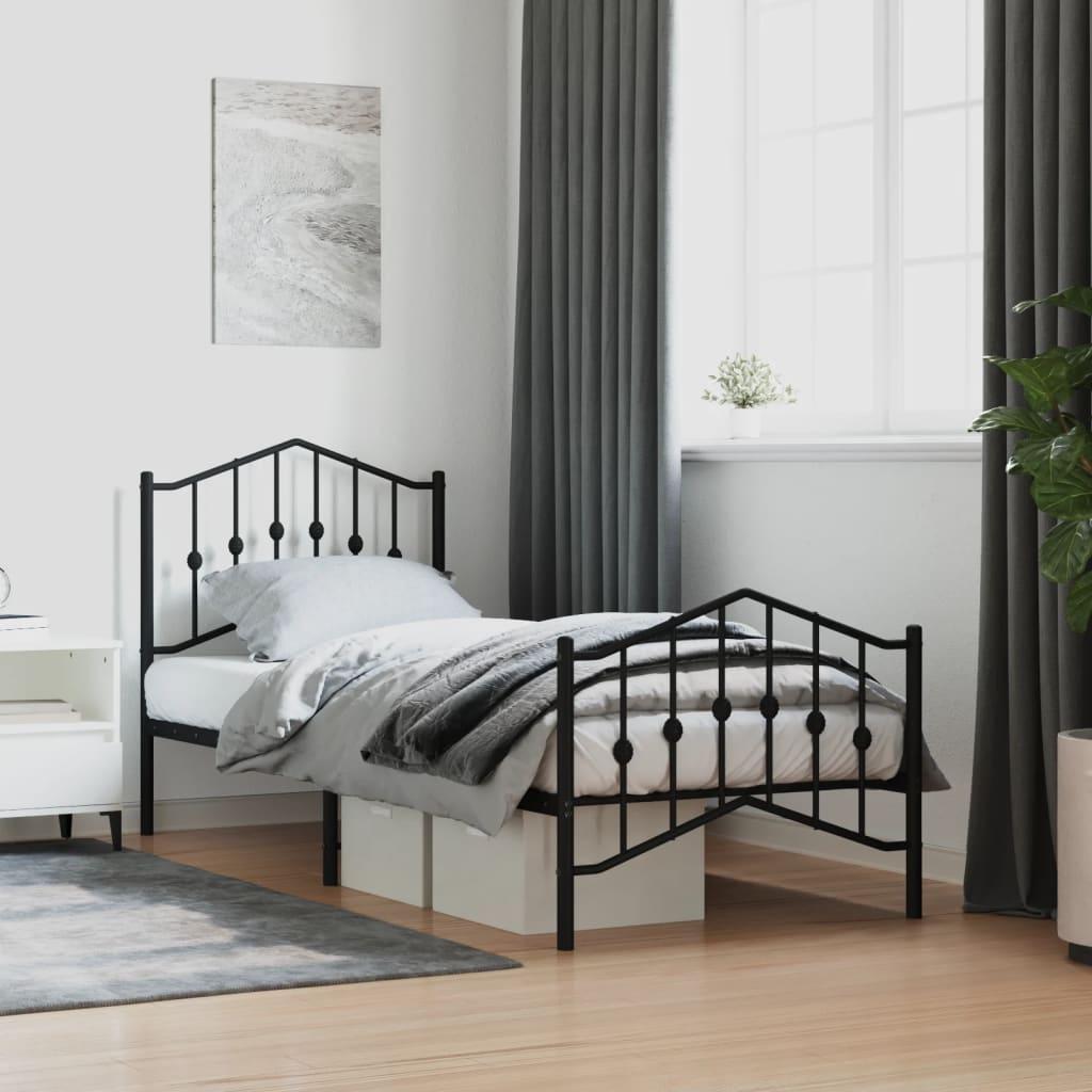 Metal Bed Frame without Mattress with Footboard Black 90x190 cm
