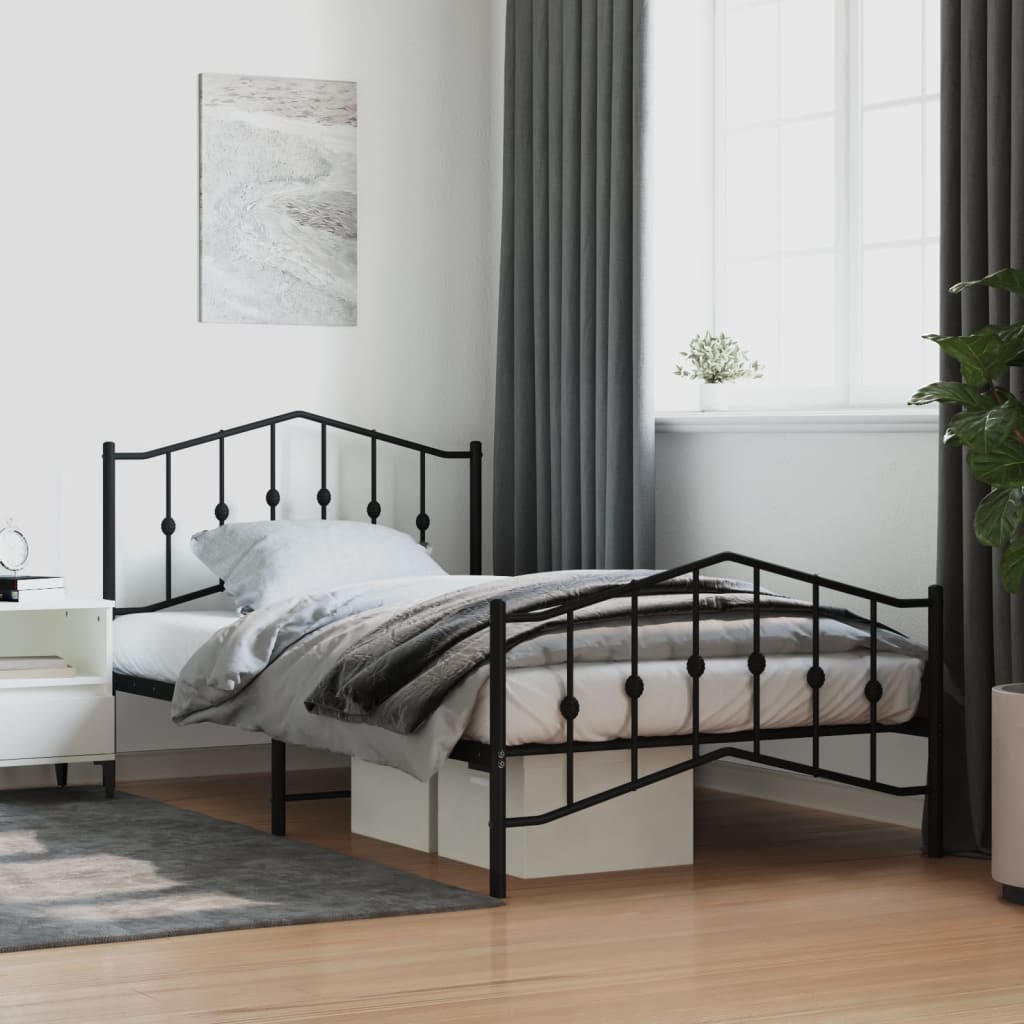 Metal Bed Frame without Mattress with Footboard Black 107x203 cm King Single