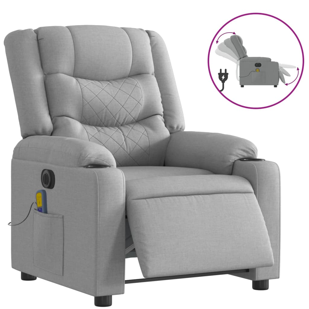 Electric Massage Recliner Chair Light Grey Fabric