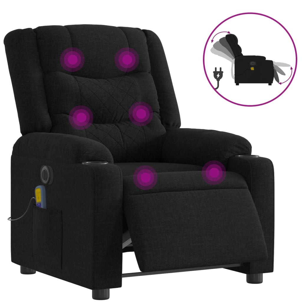 Electric Massage Recliner Chair Black Fabric