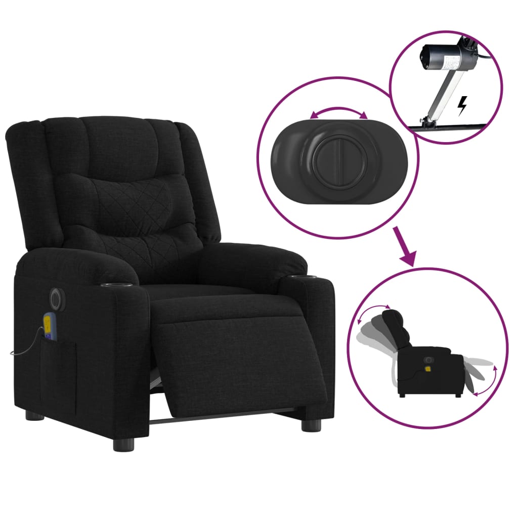 Electric Massage Recliner Chair Black Fabric