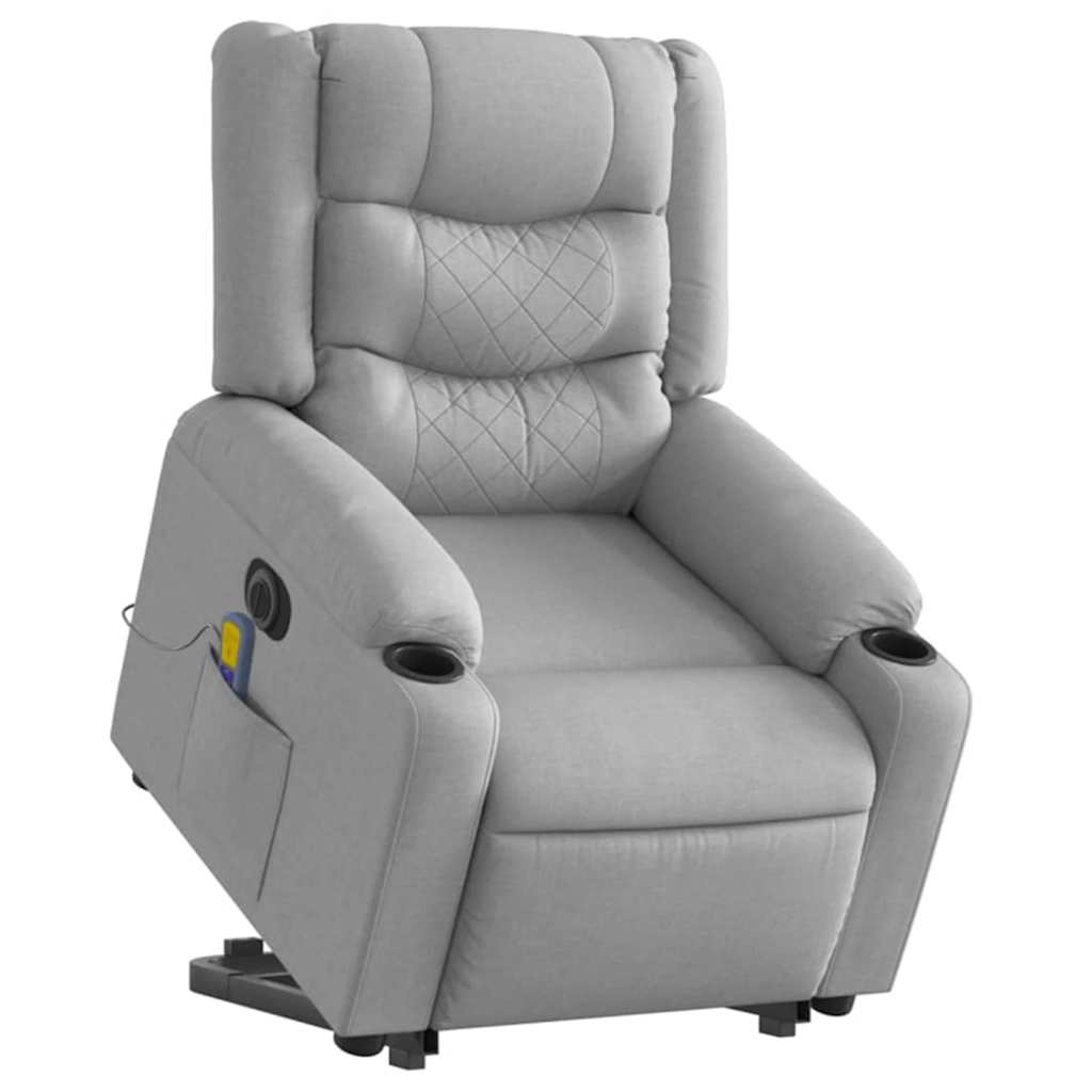 Electric Stand up Massage Recliner Chair Light Grey Fabric