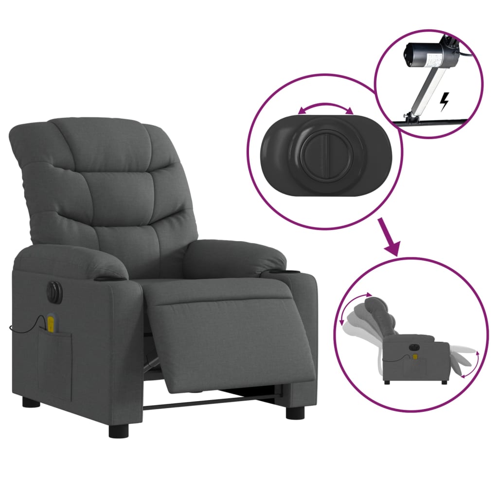 Electric Massage Recliner Chair Dark Grey Fabric