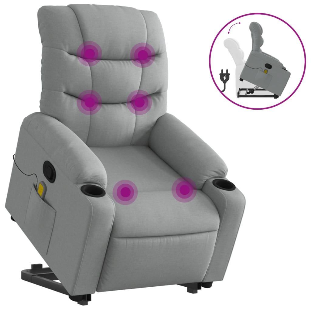 Stand up Massage Recliner Chair Light Grey Fabric