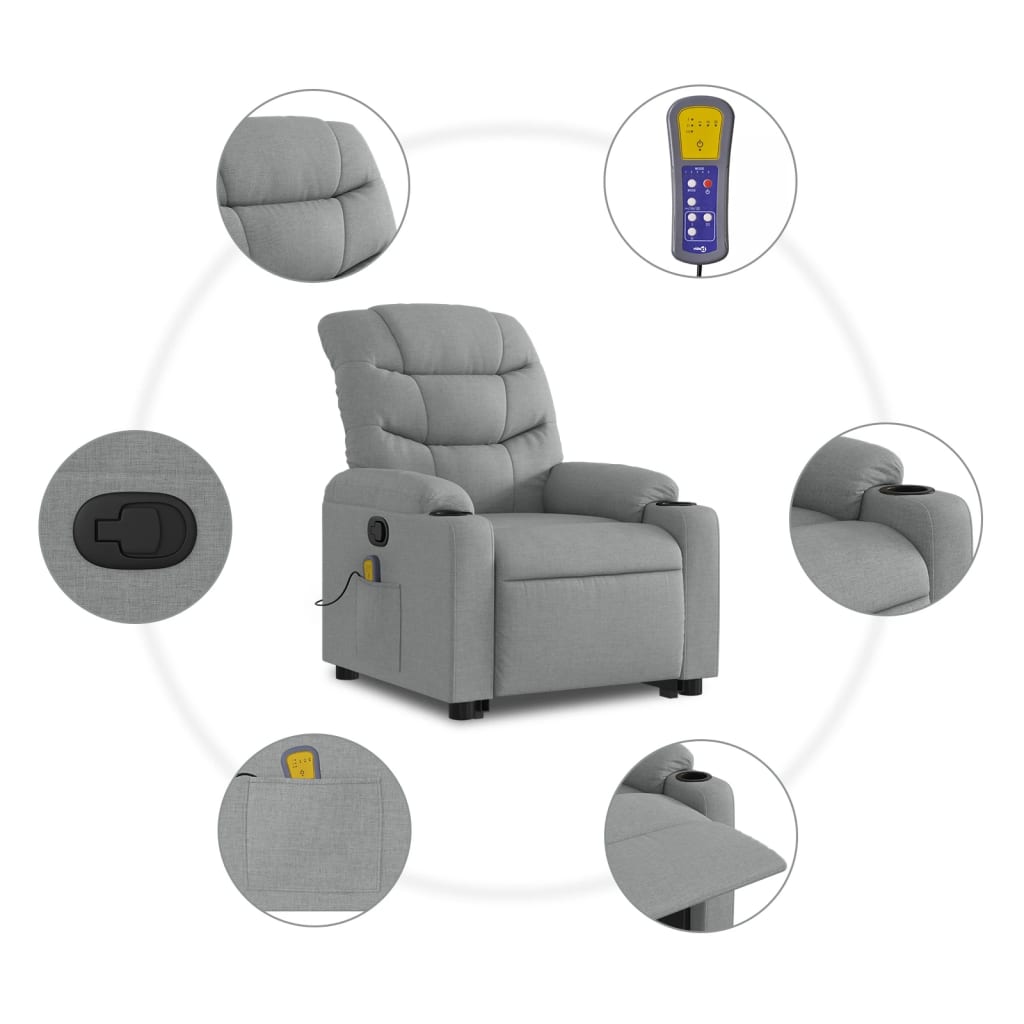 Stand up Massage Recliner Chair Light Grey Fabric