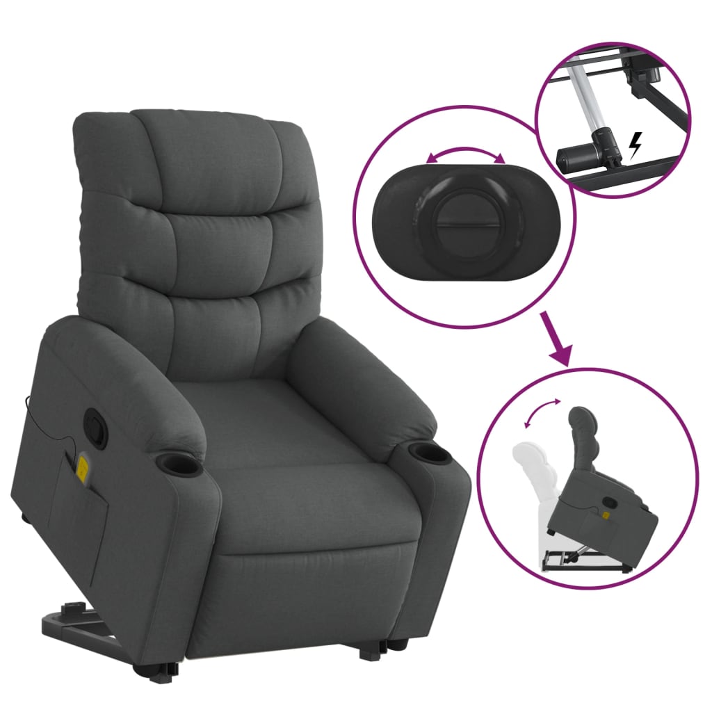 Stand up Massage Recliner Chair Dark Grey Fabric