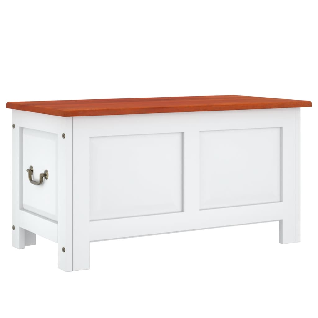 Storage Chest with Lid Brown and White Solid Wood Acacia