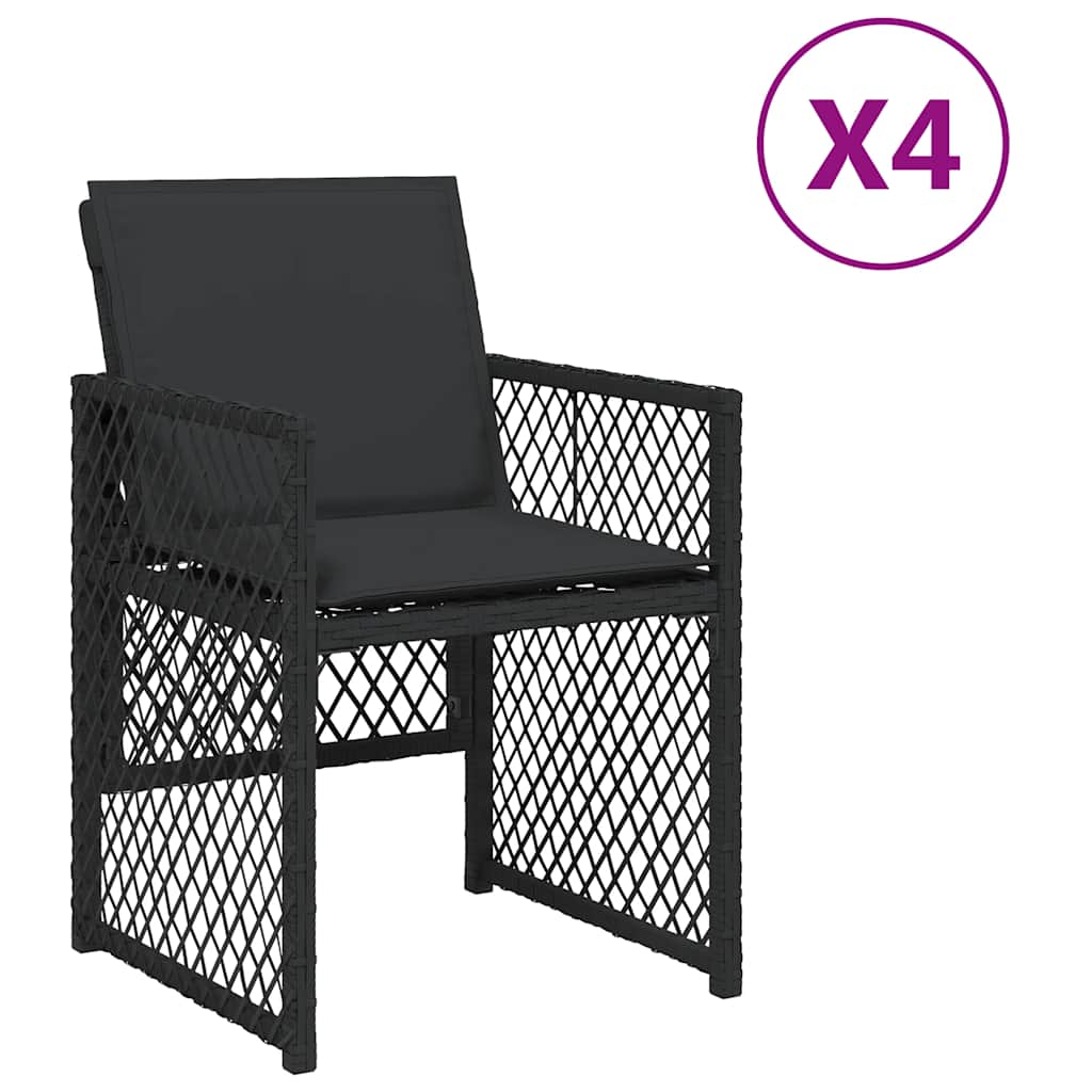 Garden Chairs with Cushions 4 pcs Black Poly Rattan