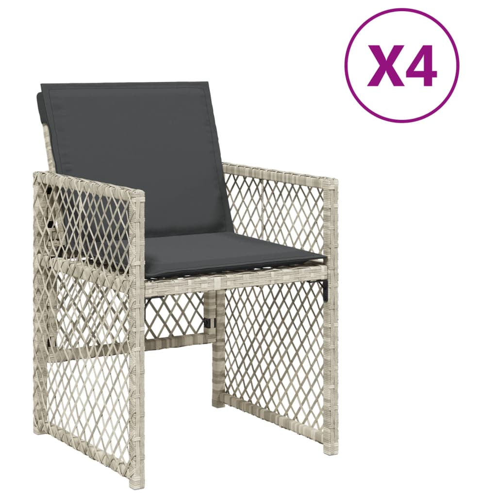 Garden Chairs with Cushions 4 pcs Light Grey Poly Rattan