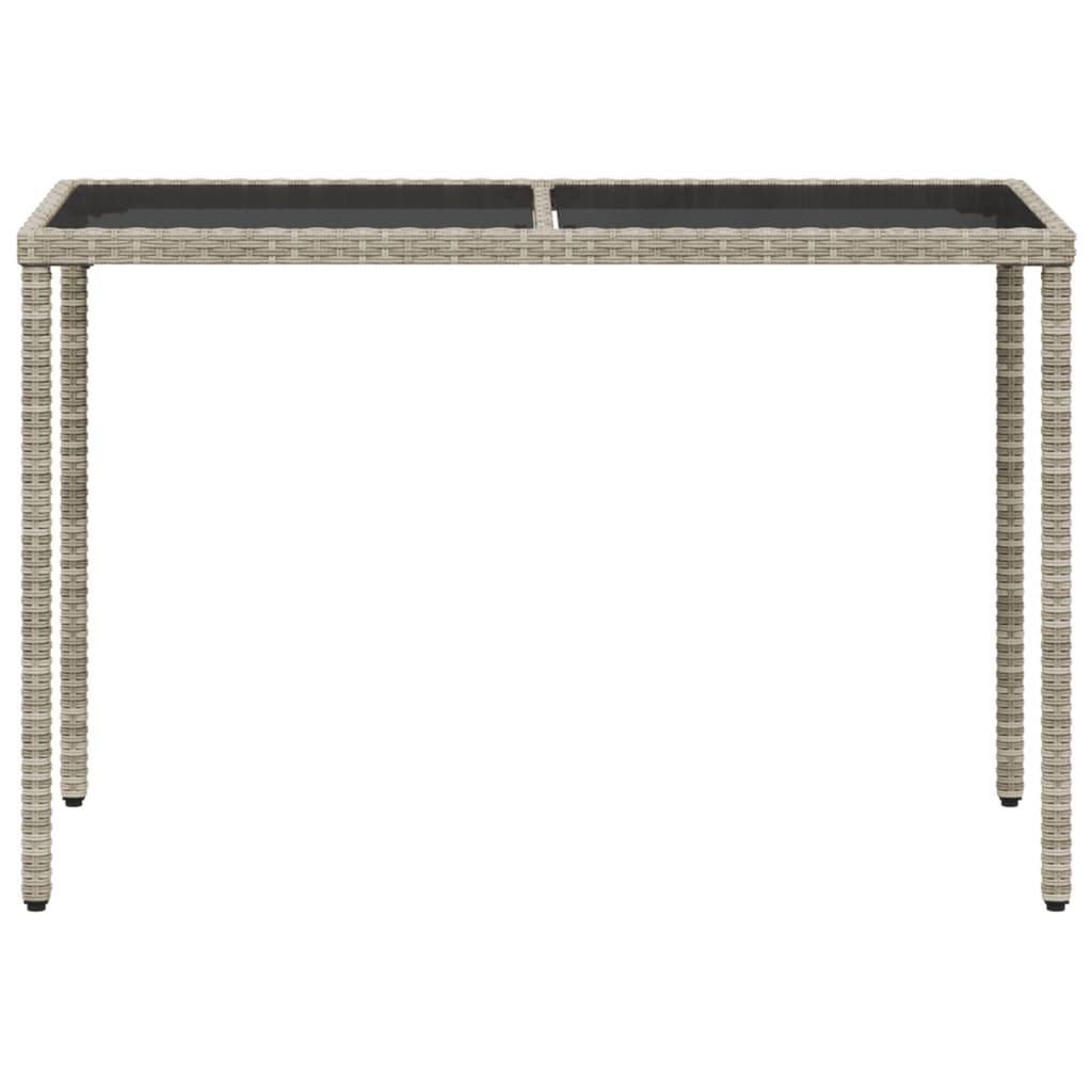 Garden Table with Glass Top Light Grey 115x54x74 cm Poly Rattan