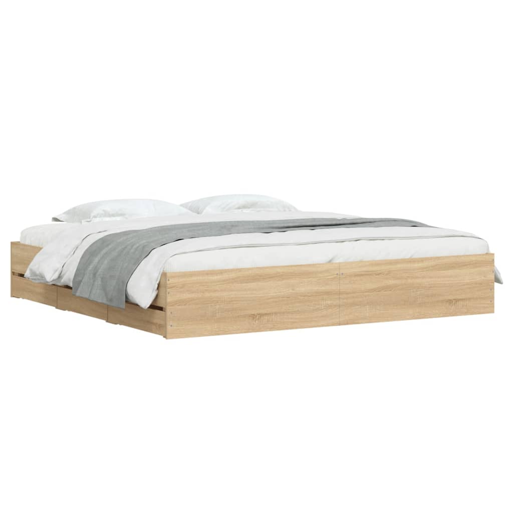 Bed Frame with Drawers without Mattress Sonoma Oak 180x200 cm