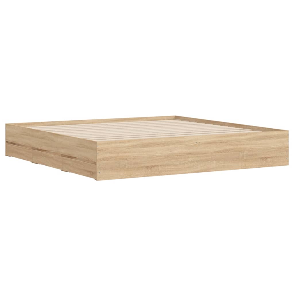 Bed Frame with Drawers without Mattress Sonoma Oak 180x200 cm