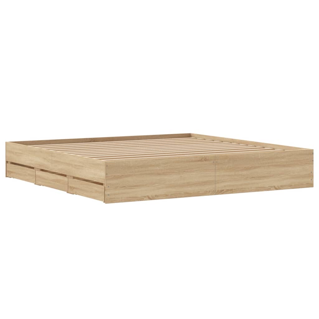 Bed Frame with Drawers without Mattress Sonoma Oak 180x200 cm