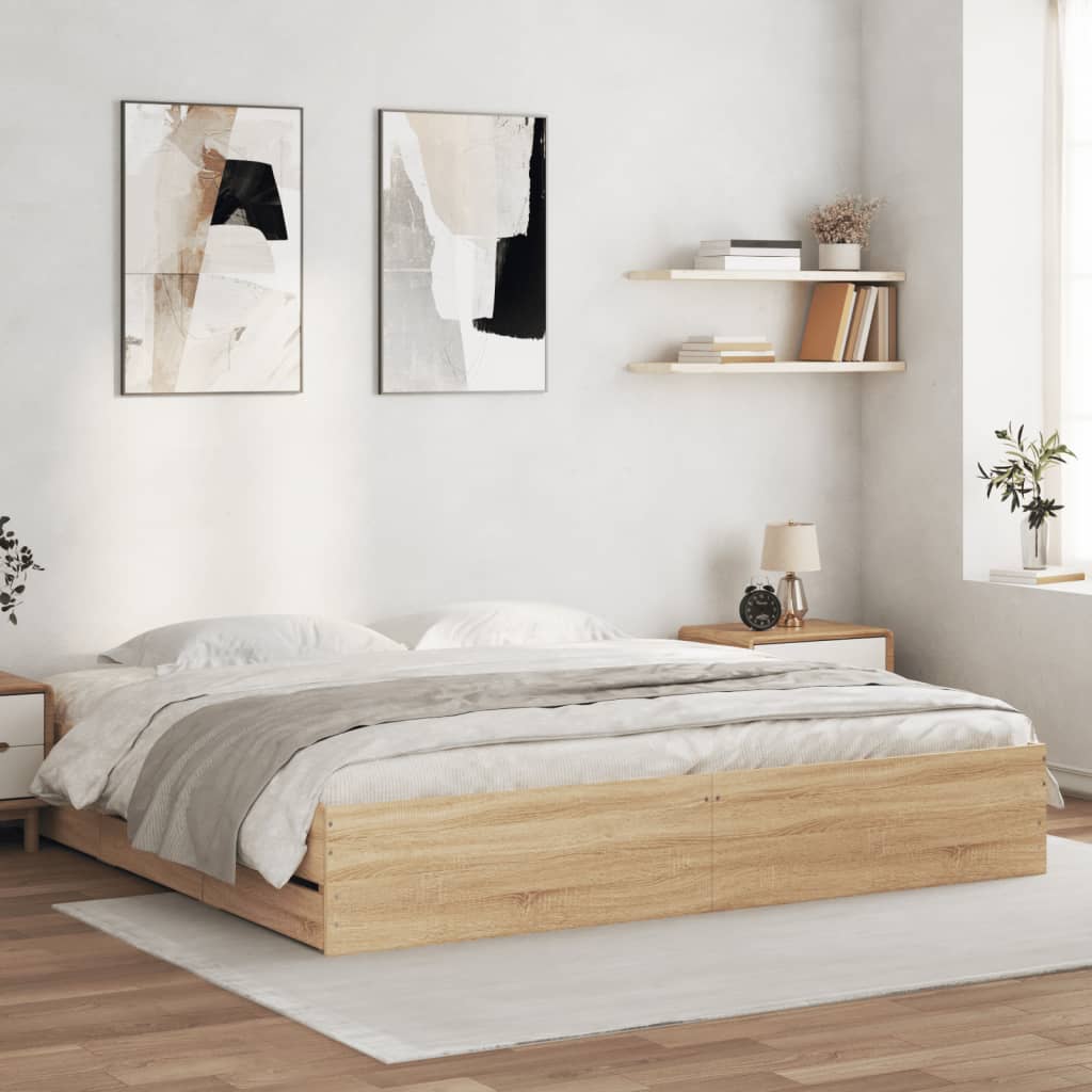 Bed Frame with Drawers without Mattress Sonoma Oak 180x200 cm