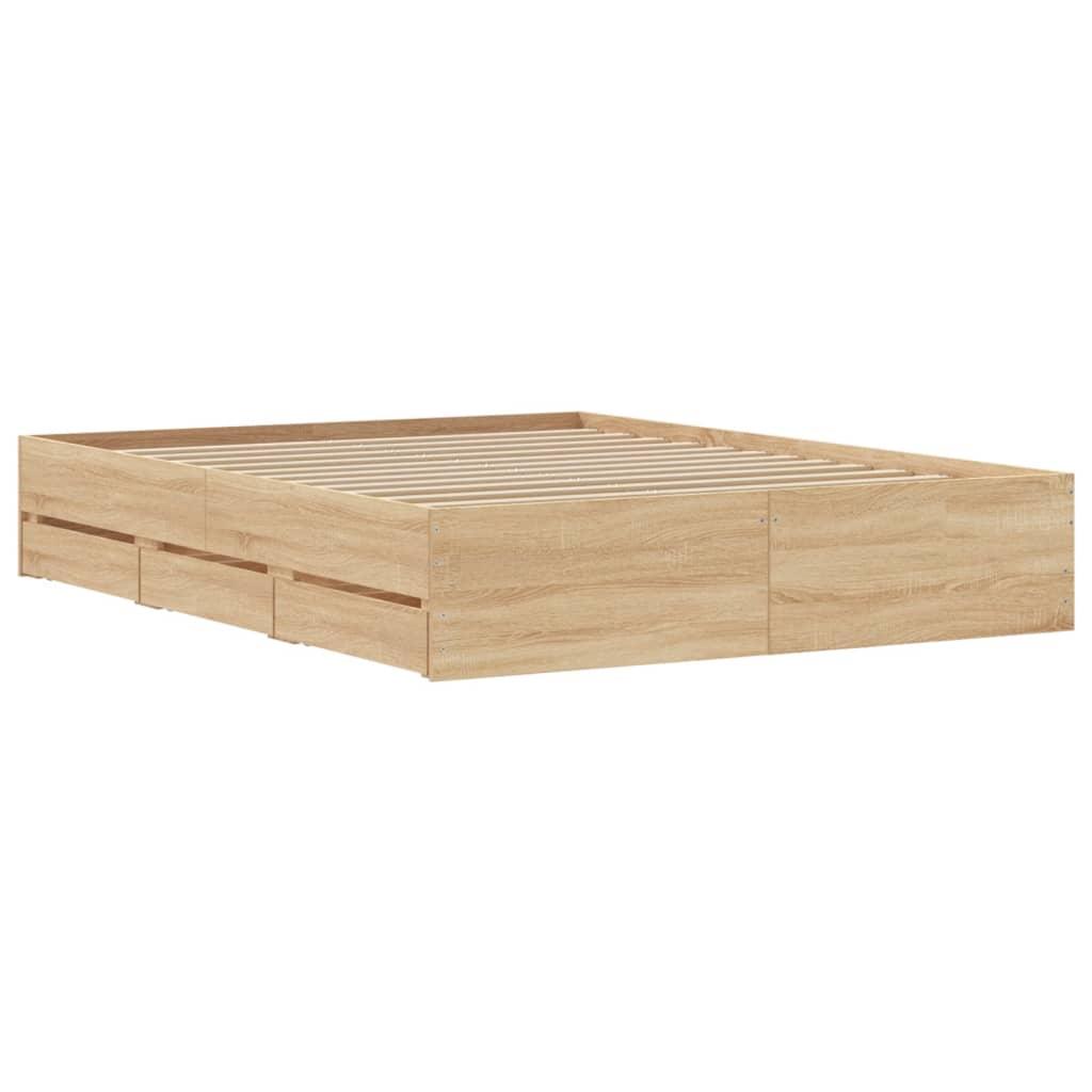 Bed Frame with Drawers without Mattress Sonoma Oak 150x200 cm
