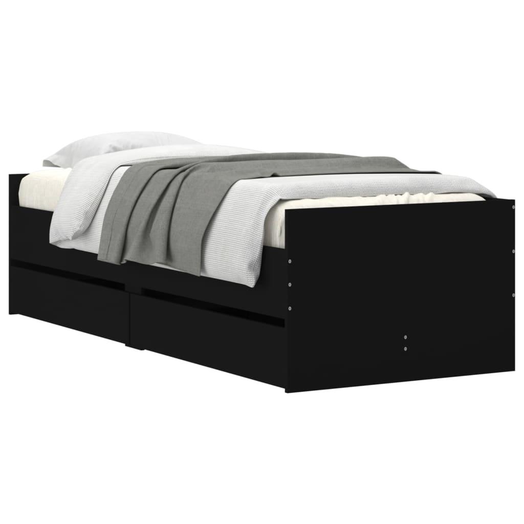 Bed Frame with Drawers without Mattress Black 90x190 cm