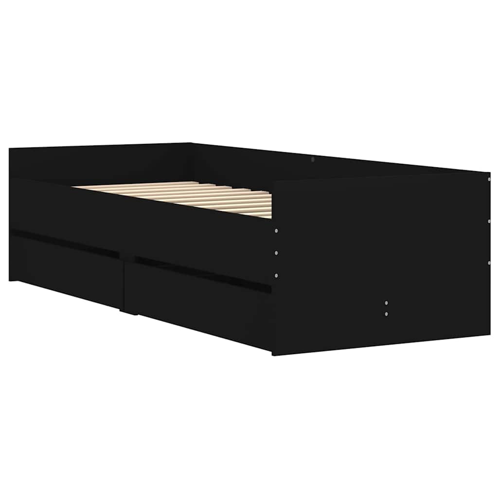 Bed Frame with Drawers without Mattress Black 90x190 cm