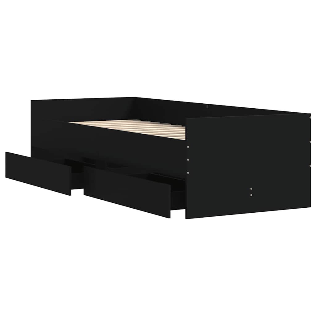 Bed Frame with Drawers without Mattress Black 90x190 cm