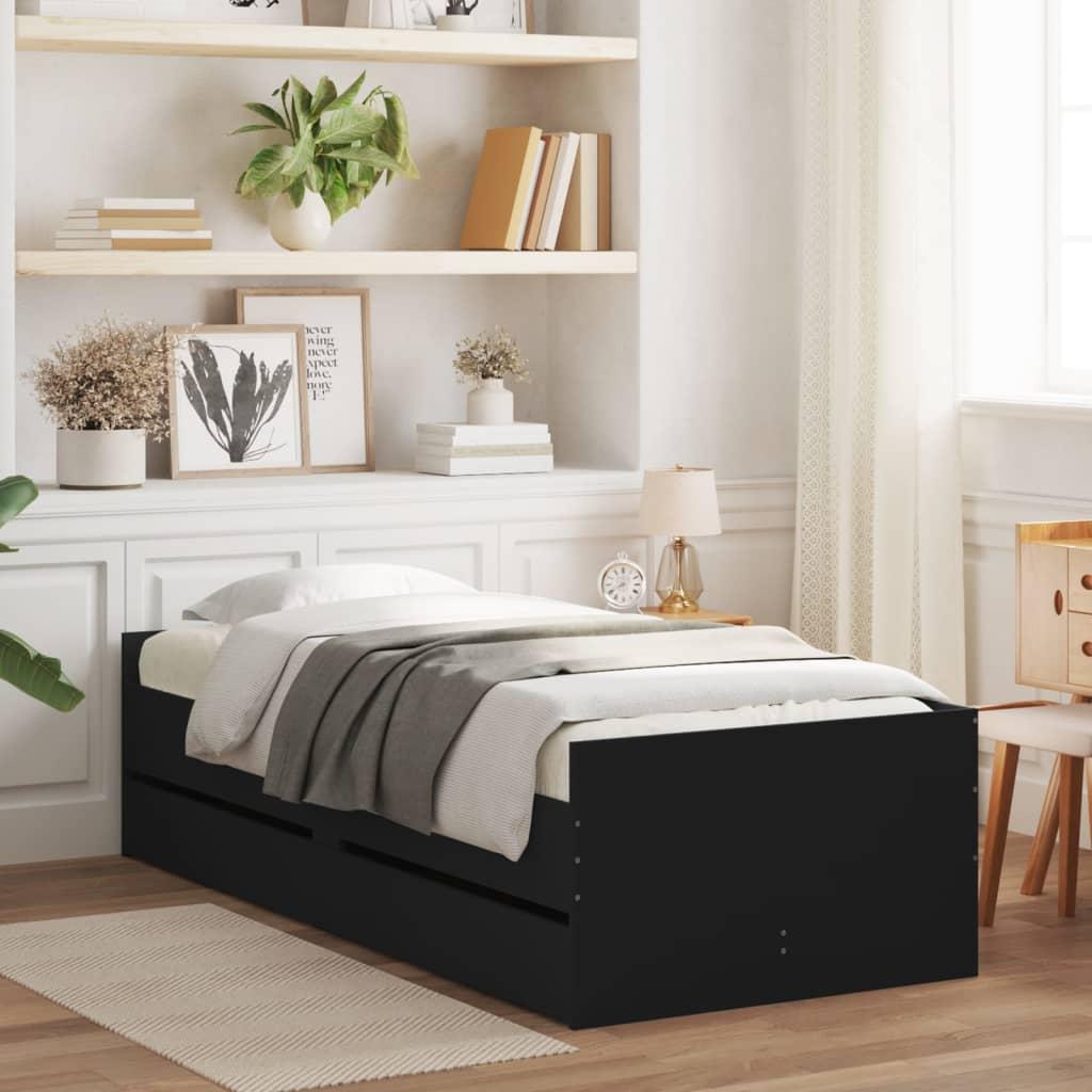Bed Frame with Drawers without Mattress Black 90x190 cm