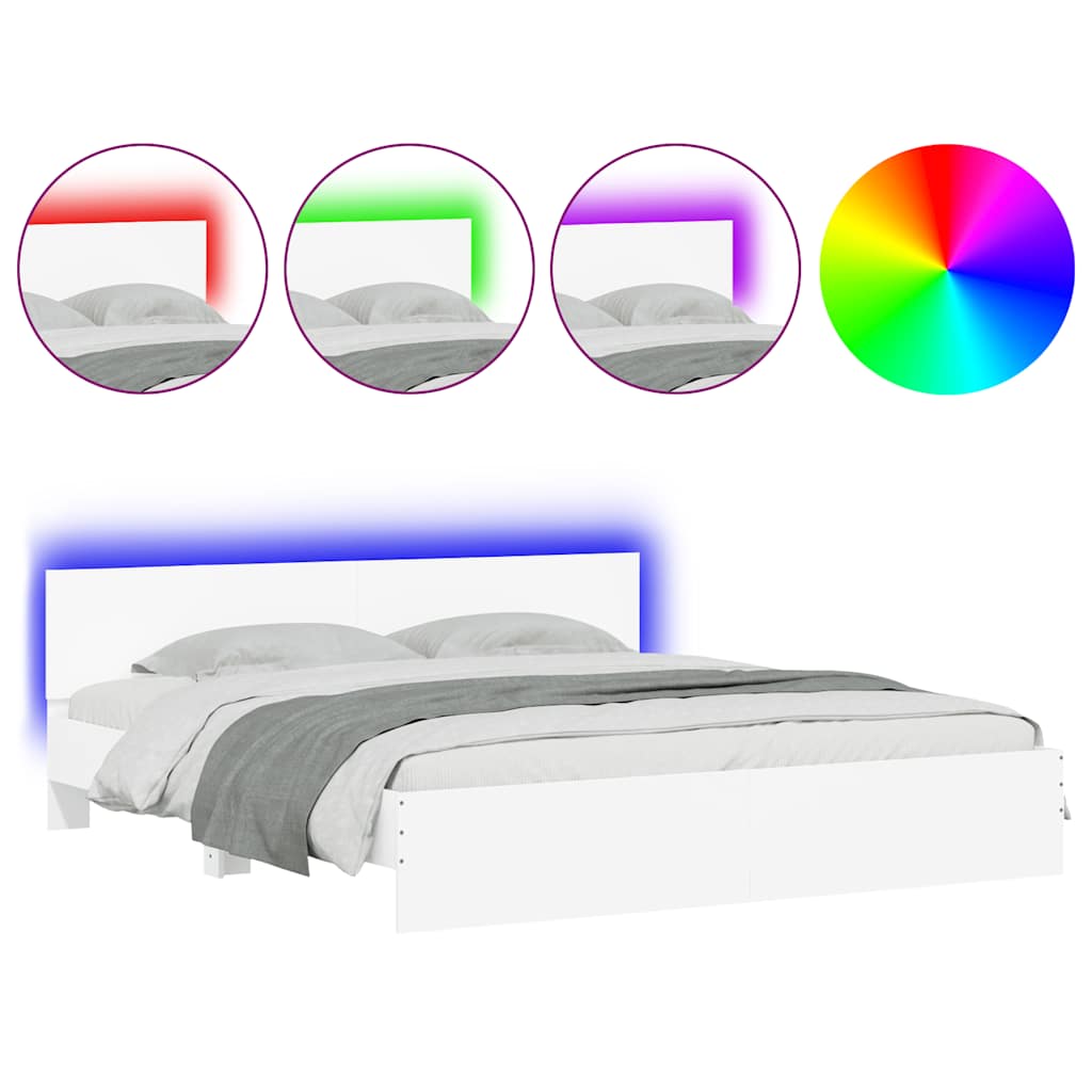Bed Frame with LED without Mattress White 183x203 cm King