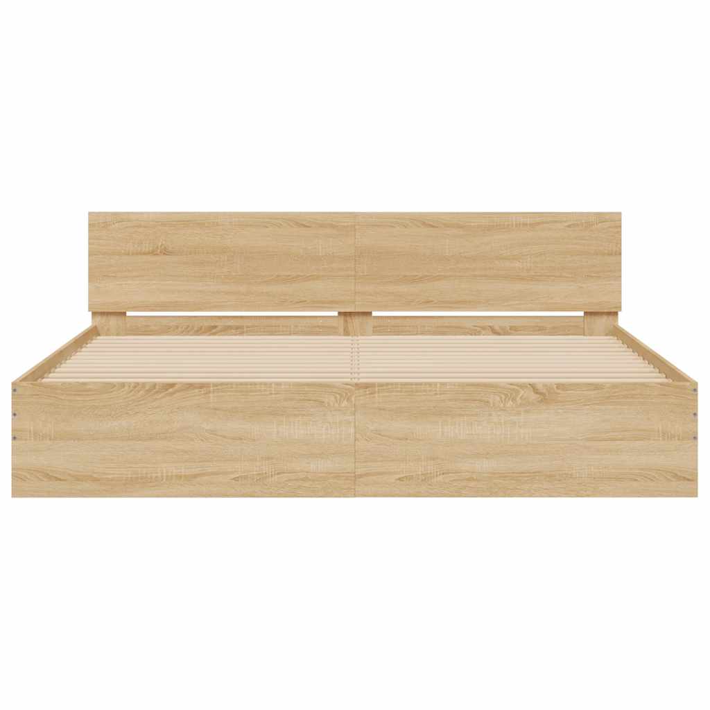 Bed Frame with LED without Mattress Sonoma Oak 183x203 cm King