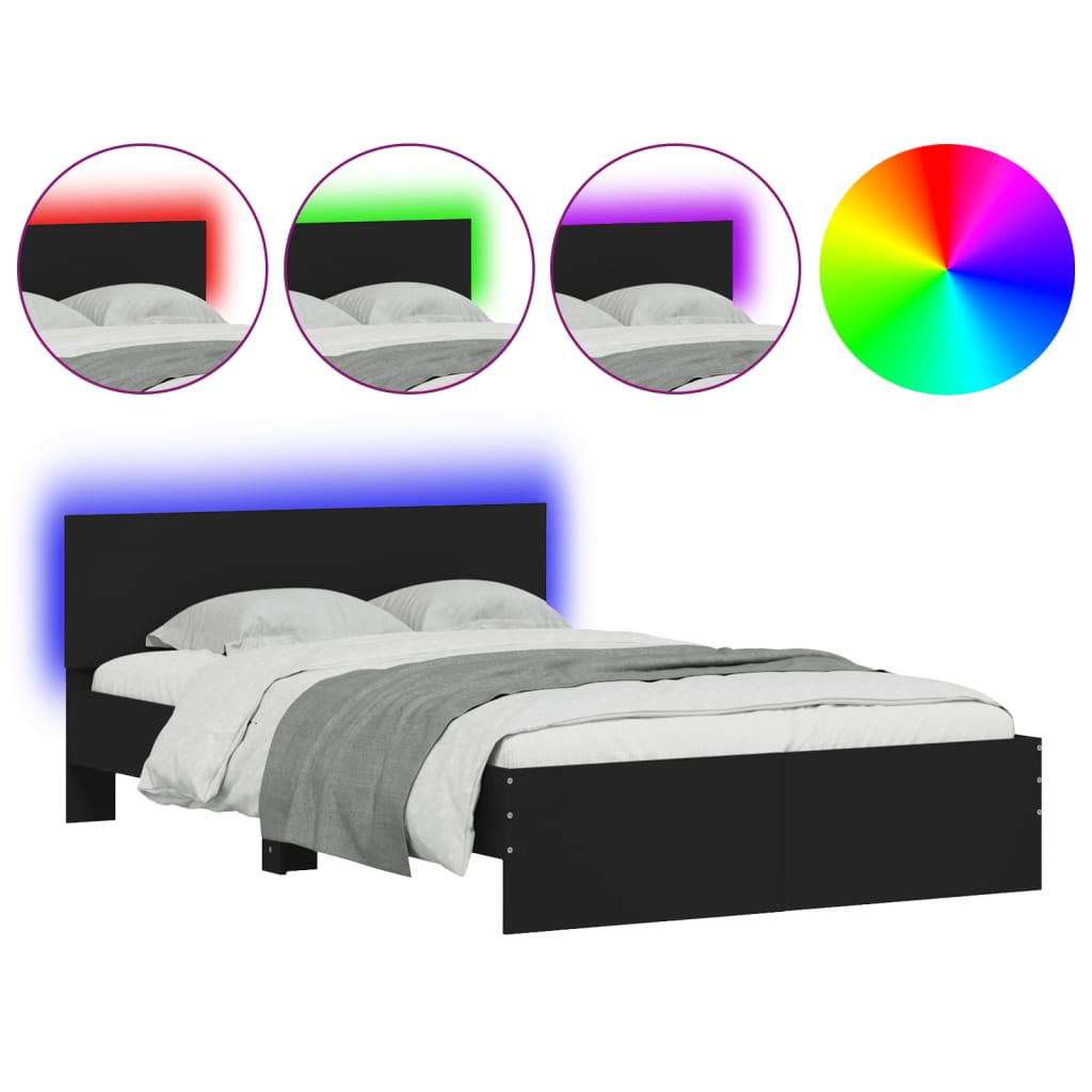 Bed Frame with LED without Mattress Black 135x190 cm