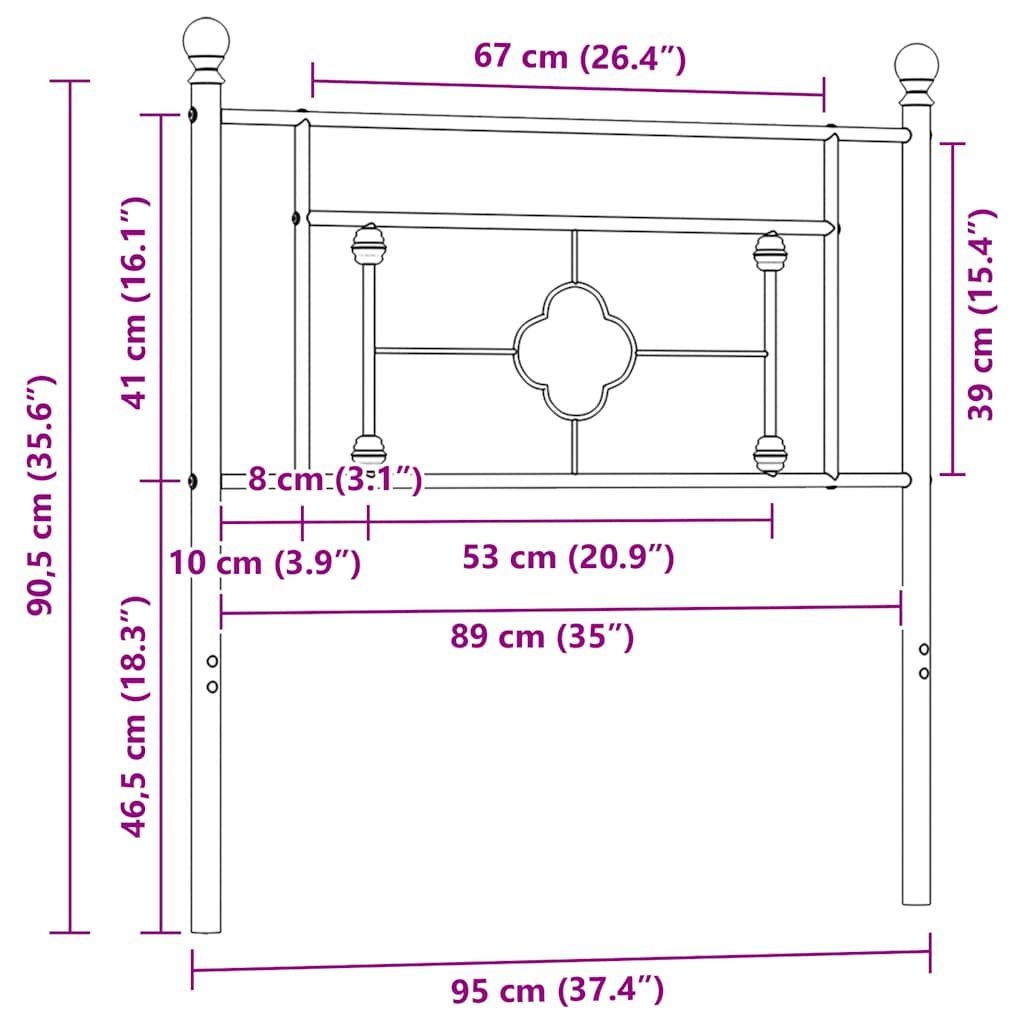 Metal Replace Headboard Black 90 cm