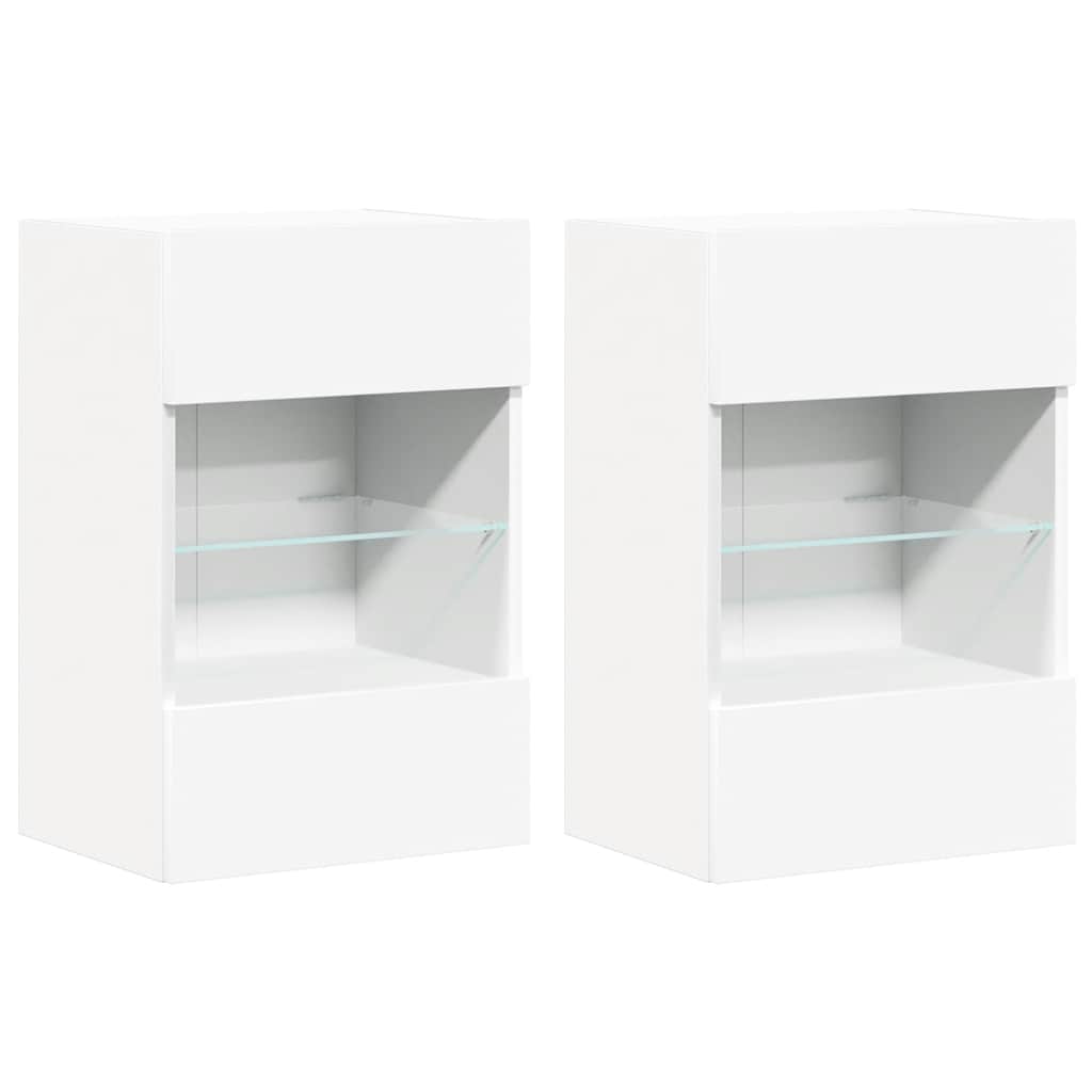 Wall Cabinets with LED Lights for TV 2 pcs White 40x30x60.5 cm