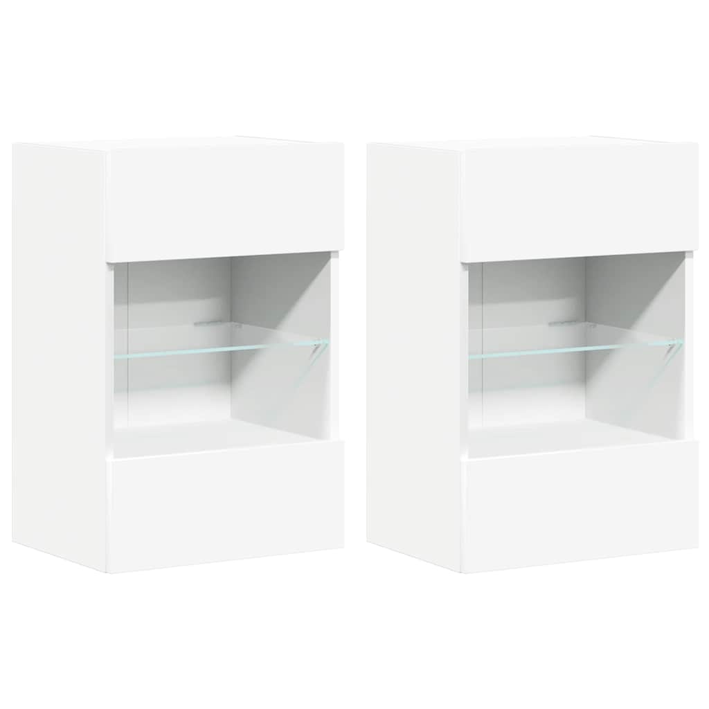 Wall Cabinets with LED Lights for TV 2 pcs White 40x30x60.5 cm