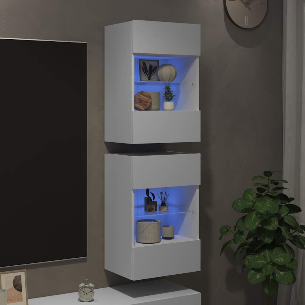 Wall Cabinets with LED Lights for TV 2 pcs White 40x30x60.5 cm