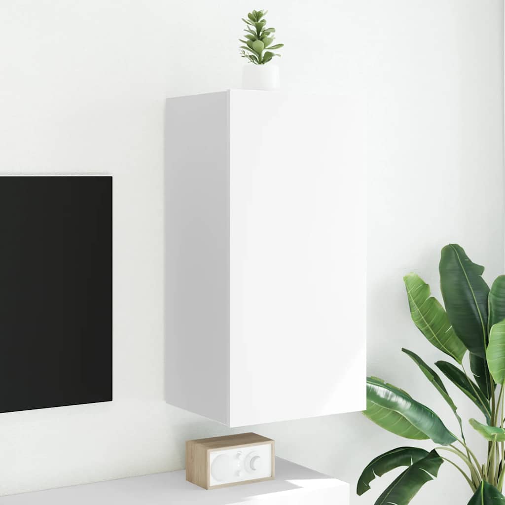 TV Wall Cabinet with LED Lights White 40.5x35x80 cm