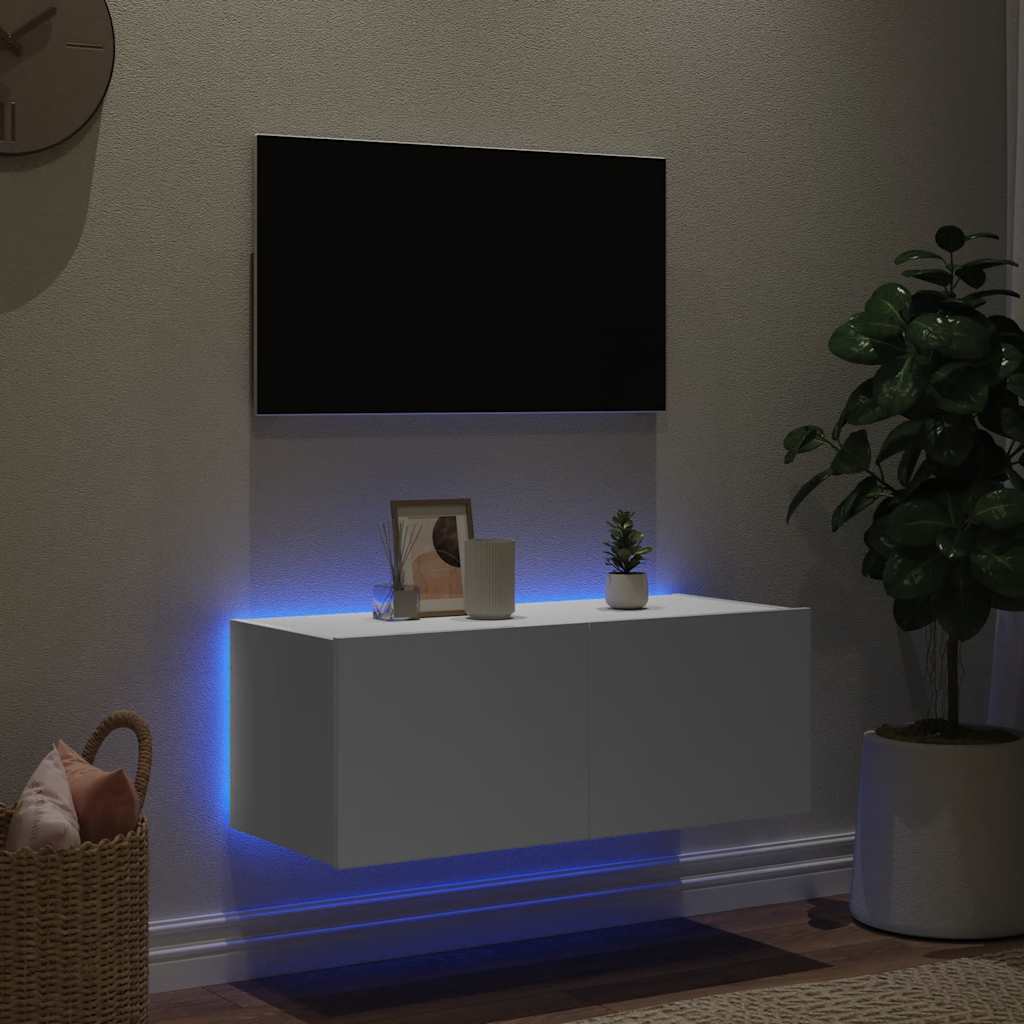 TV Wall Cabinet with LED Lights White 80x35x31 cm