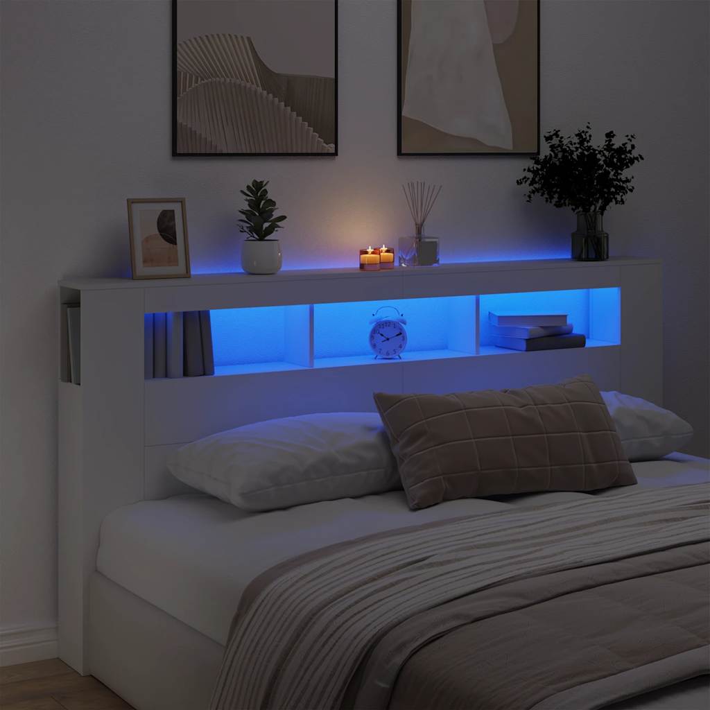 LED Headboard White 200 cm Engineered Wood