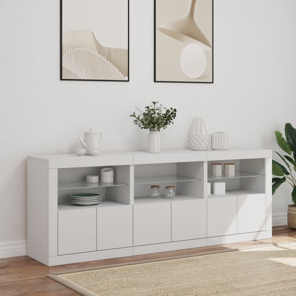 Sideboard with LED Lights White 181.5x37x67 cm