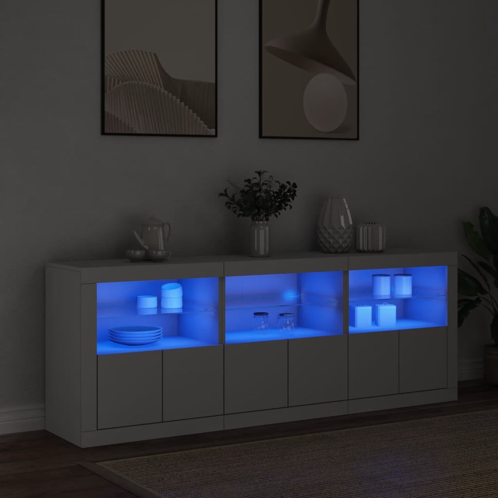 Sideboard with LED Lights White 181.5x37x67 cm