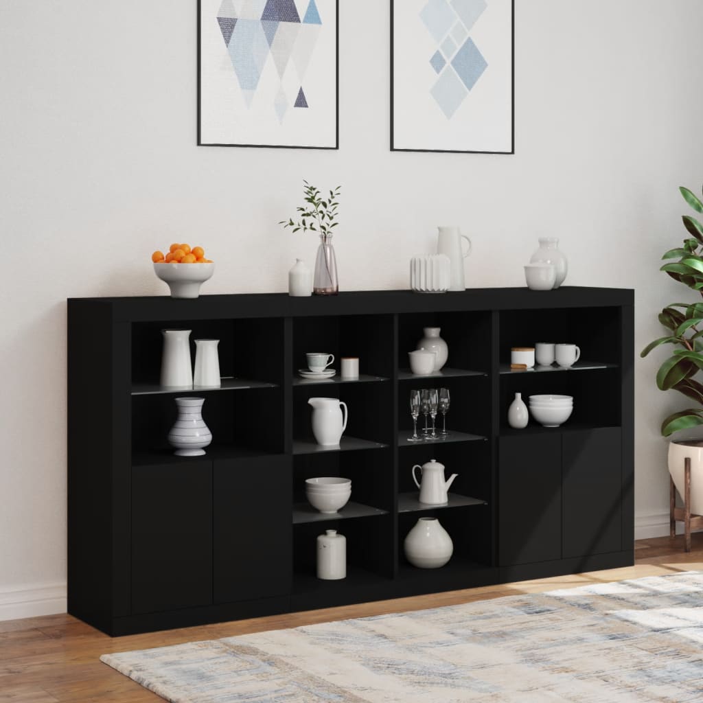 Sideboard with LED Lights Black 202x37x100 cm