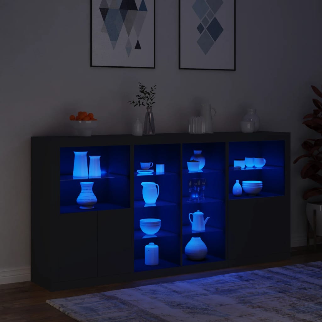 Sideboard with LED Lights Black 202x37x100 cm