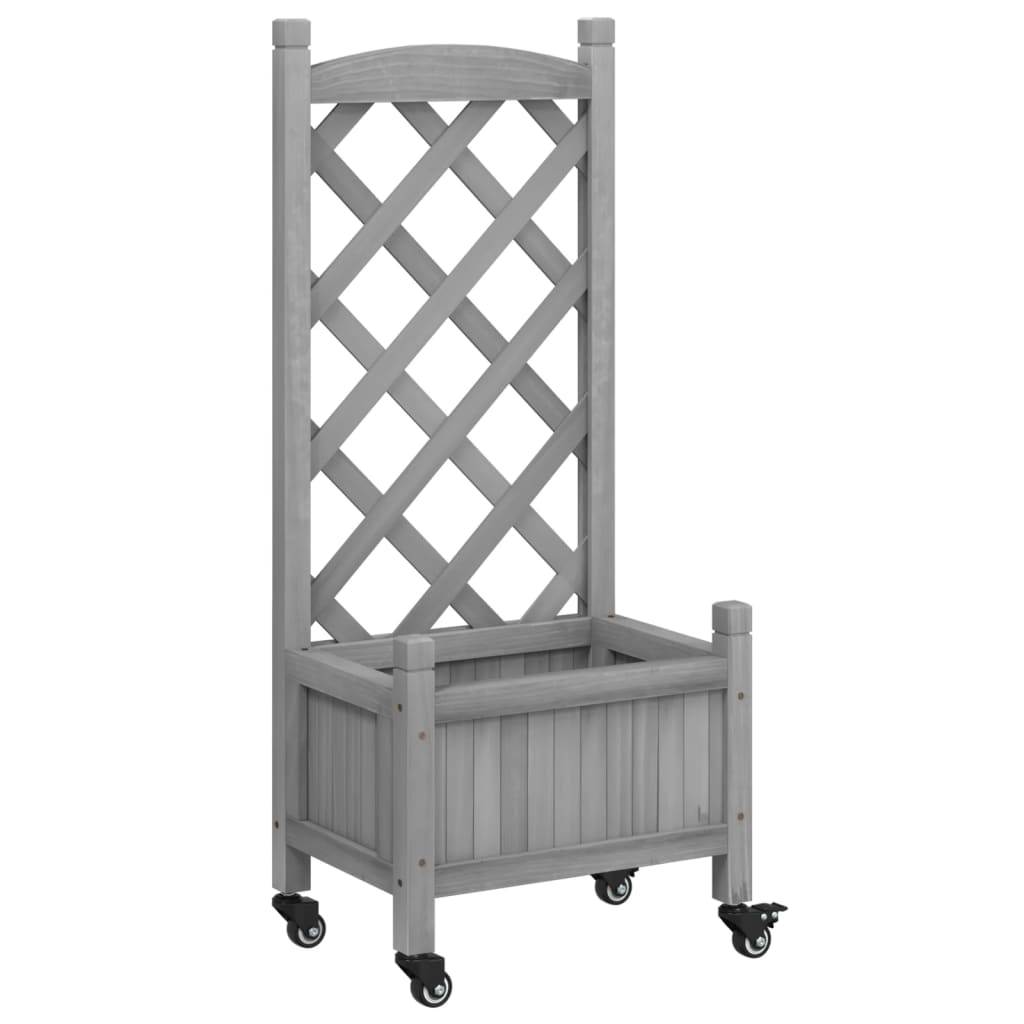 Planter with Trellis and Wheels Grey Solid Wood Fir