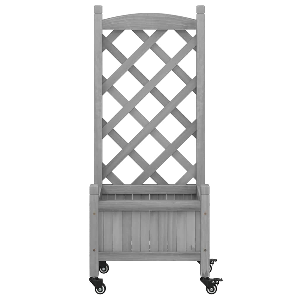 Planter with Trellis and Wheels Grey Solid Wood Fir