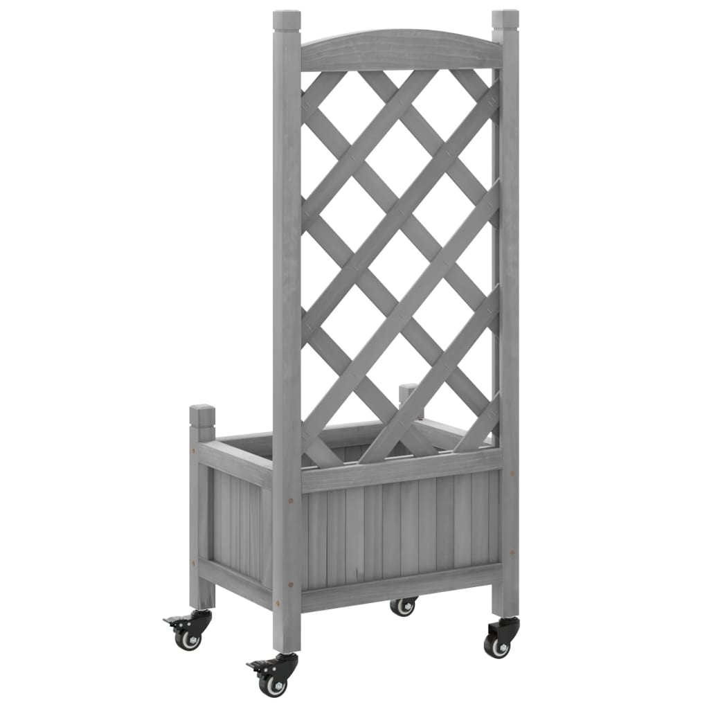 Planter with Trellis and Wheels Grey Solid Wood Fir