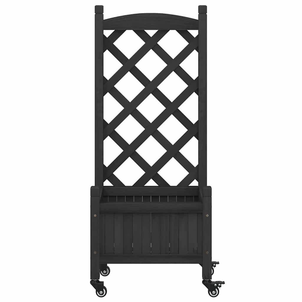 Planter with Trellis and Wheels Black Solid Wood Fir