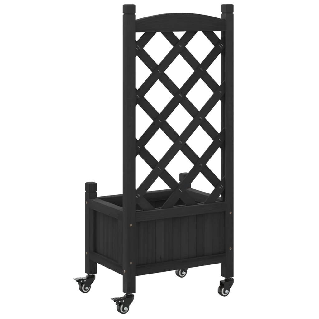Planter with Trellis and Wheels Black Solid Wood Fir