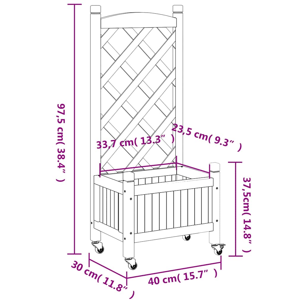 Planter with Trellis and Wheels Black Solid Wood Fir