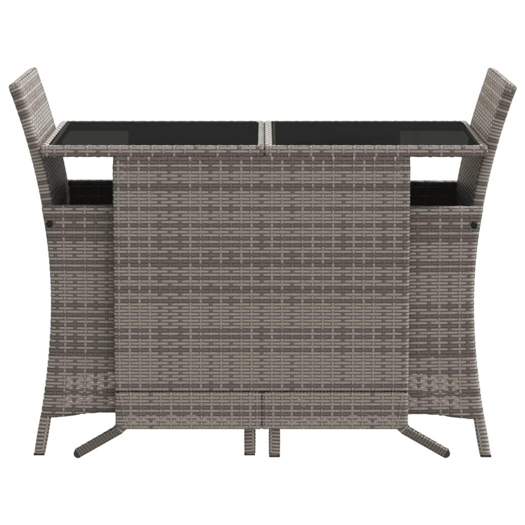 3 Piece Bistro Set with Cushions Grey Poly Rattan