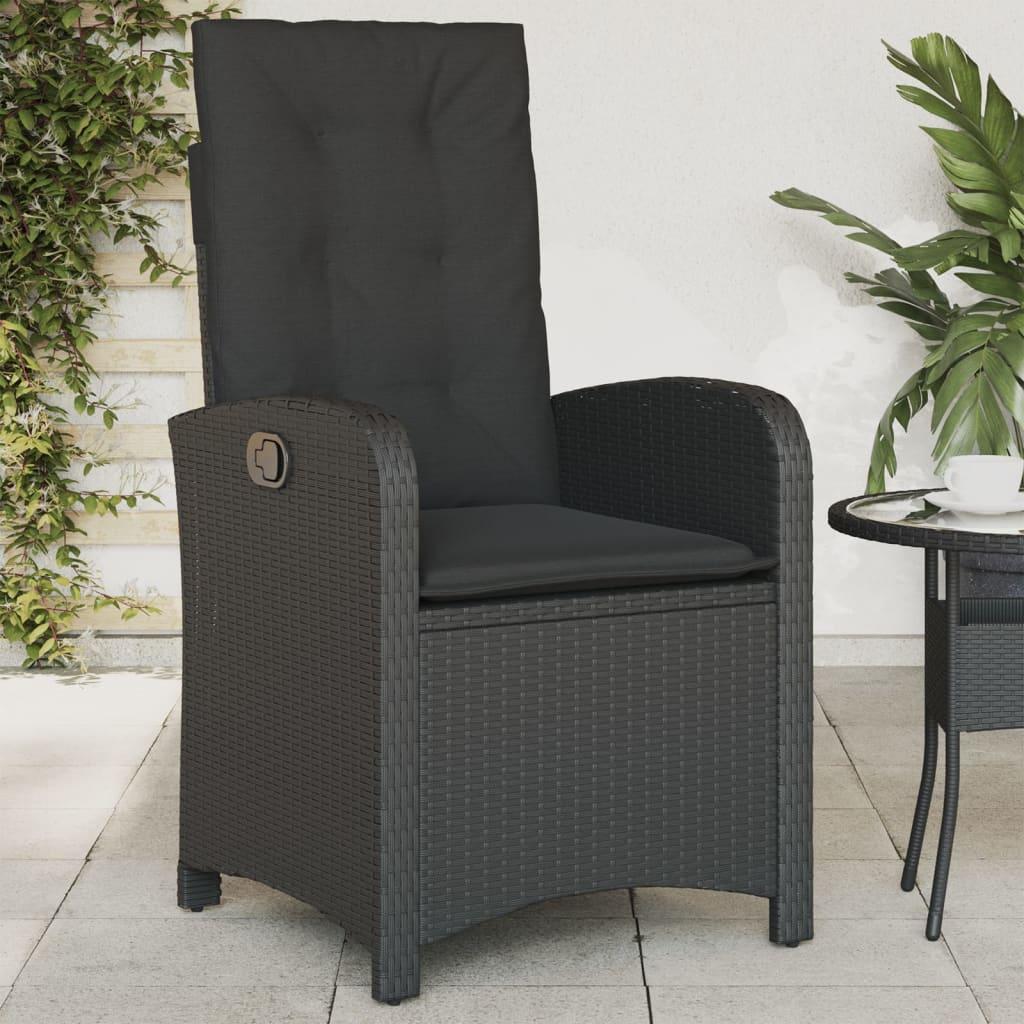 Reclining Garden Chairs 2 pcs with Cushions Black Poly Rattan