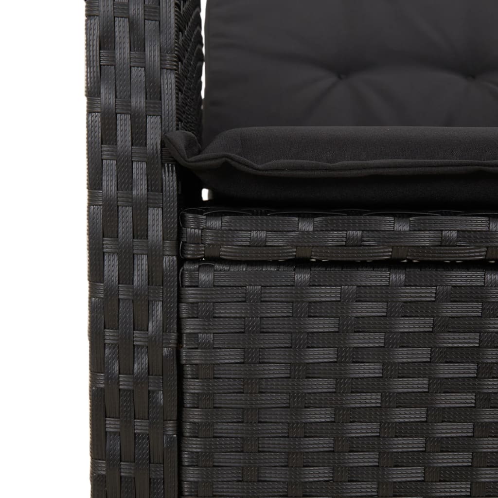 3 Piece Bistro Set with Cushions Black Poly Rattan