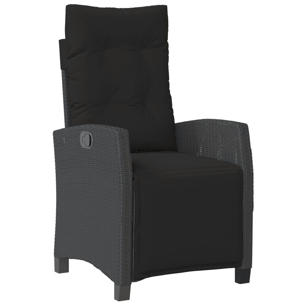 3 Piece Bistro Set with Cushions Black Poly Rattan