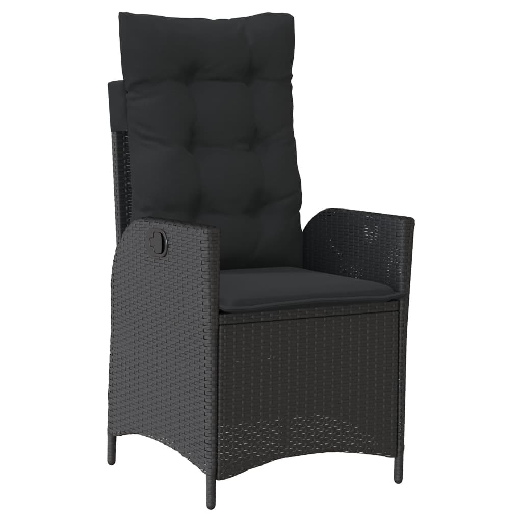 3 Piece Bistro Set with Cushions Black Poly Rattan