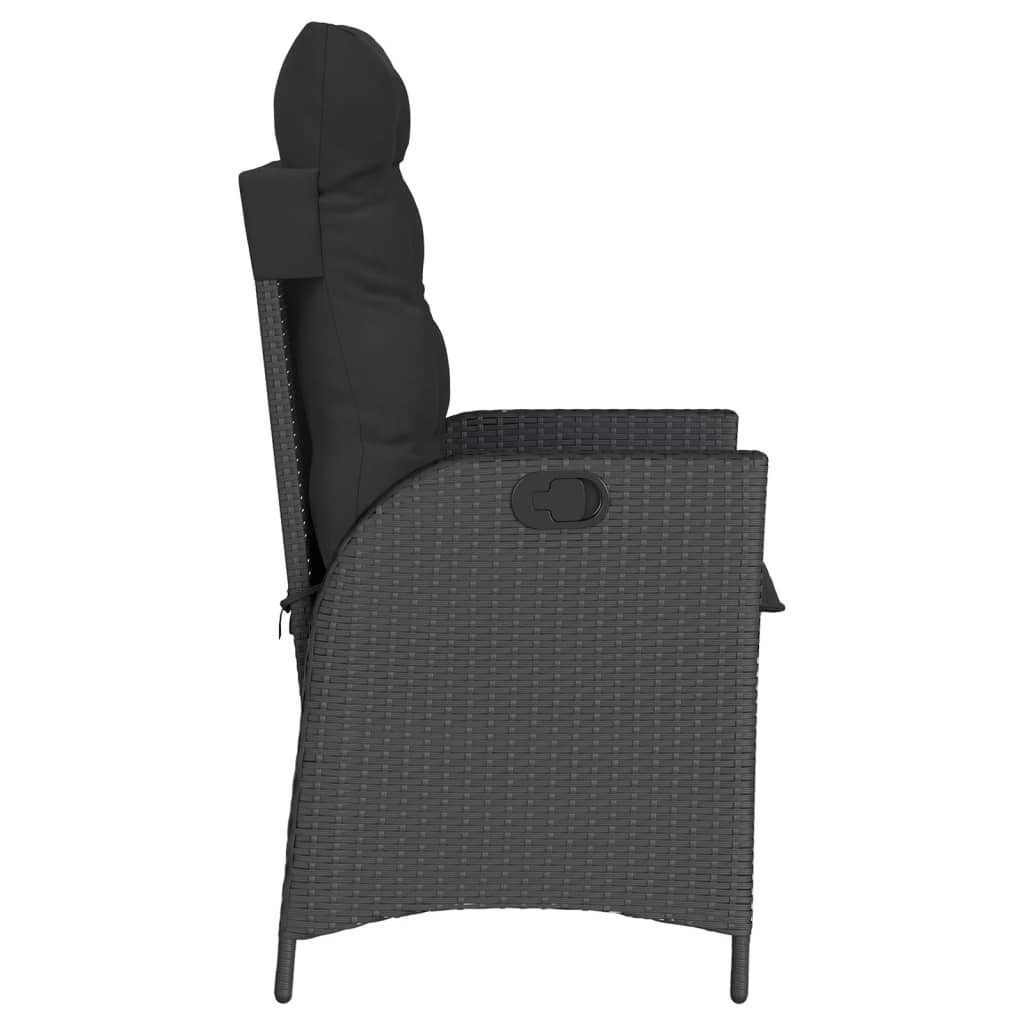 3 Piece Bistro Set with Cushions Black Poly Rattan